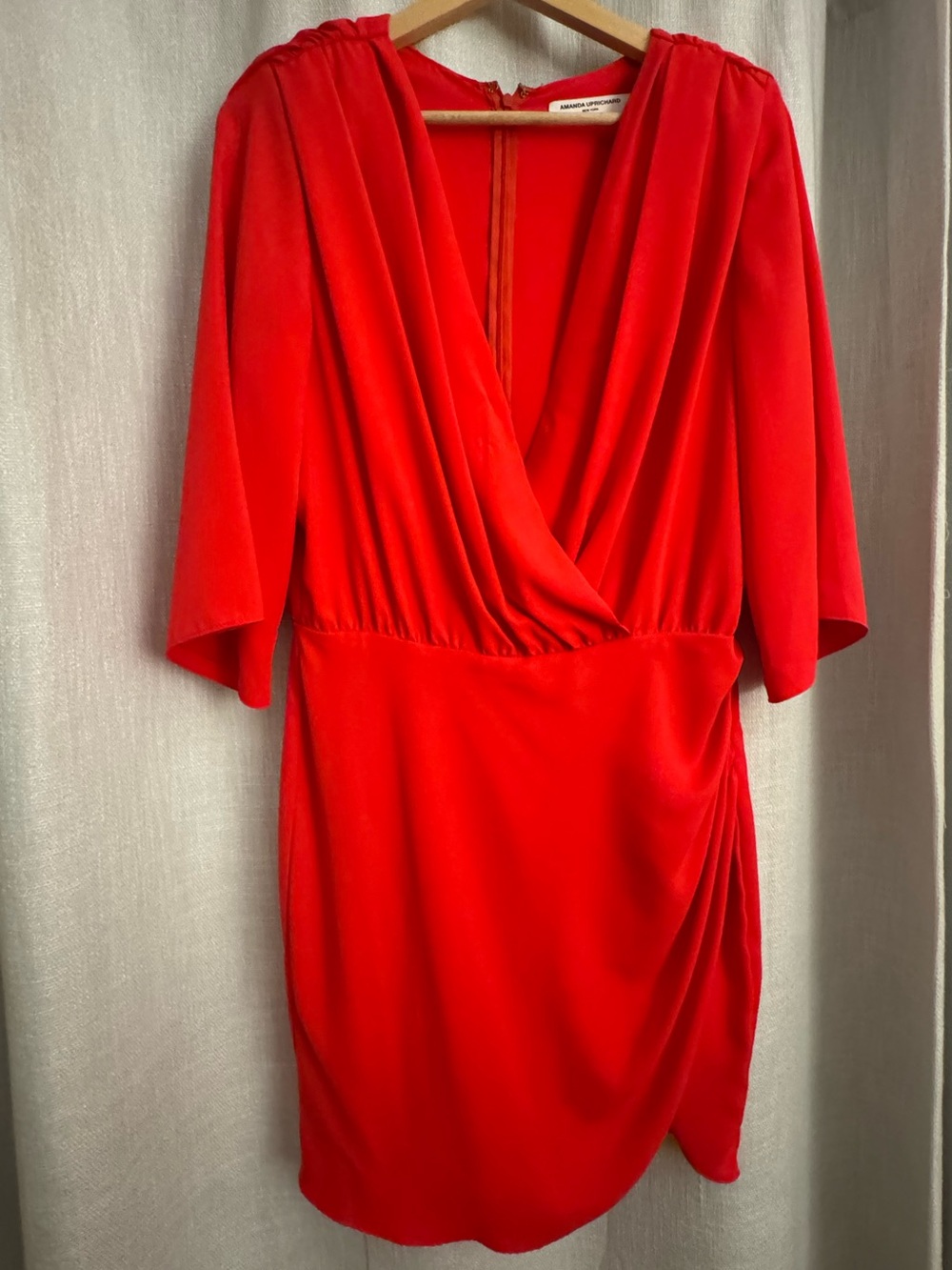 Amanda Uprichard Vibrant Red Draped V-Neck Mini Dress
